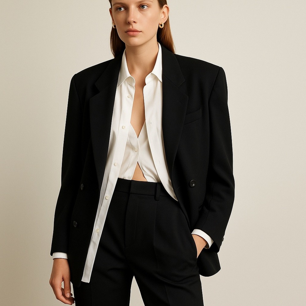 Vintage Giorgio Armani Black Double-Breasted Oversized Blazer – Made in Italy 38